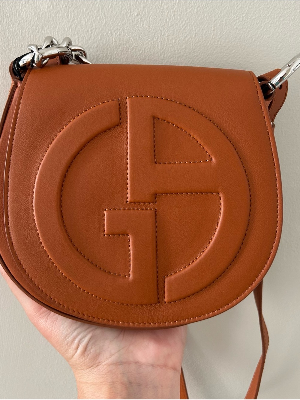 Giorgio Armani Brown Leather Crossbody Bag with Logo